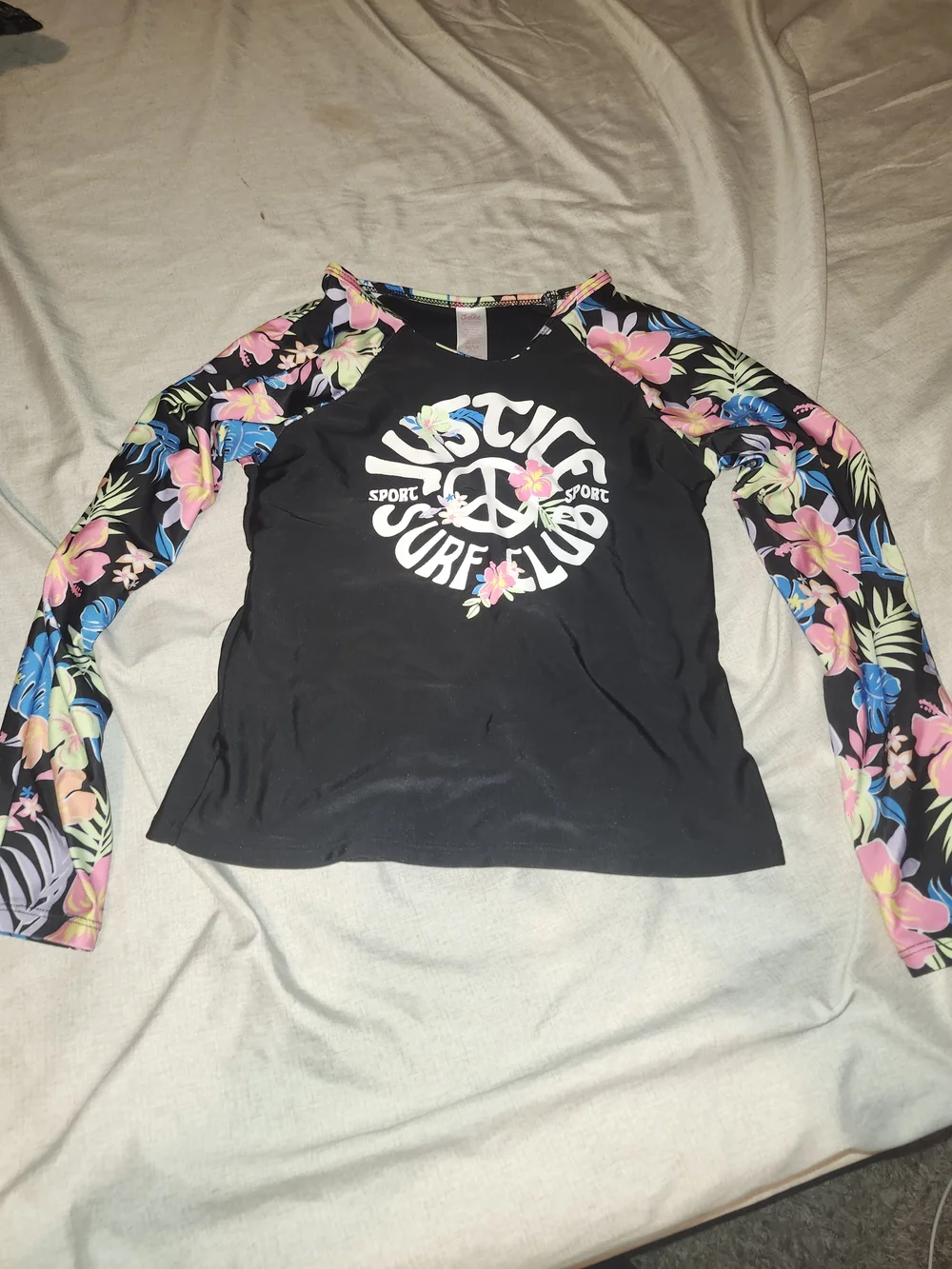Black Floral Sleeve Kids' Rashguard Swim Top